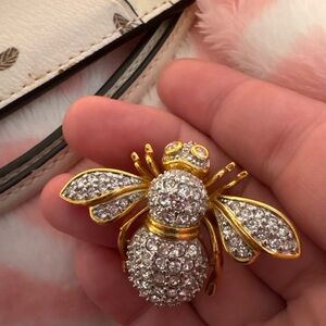 14k Gold and Silver Crystal rhinestones Bee Brooch